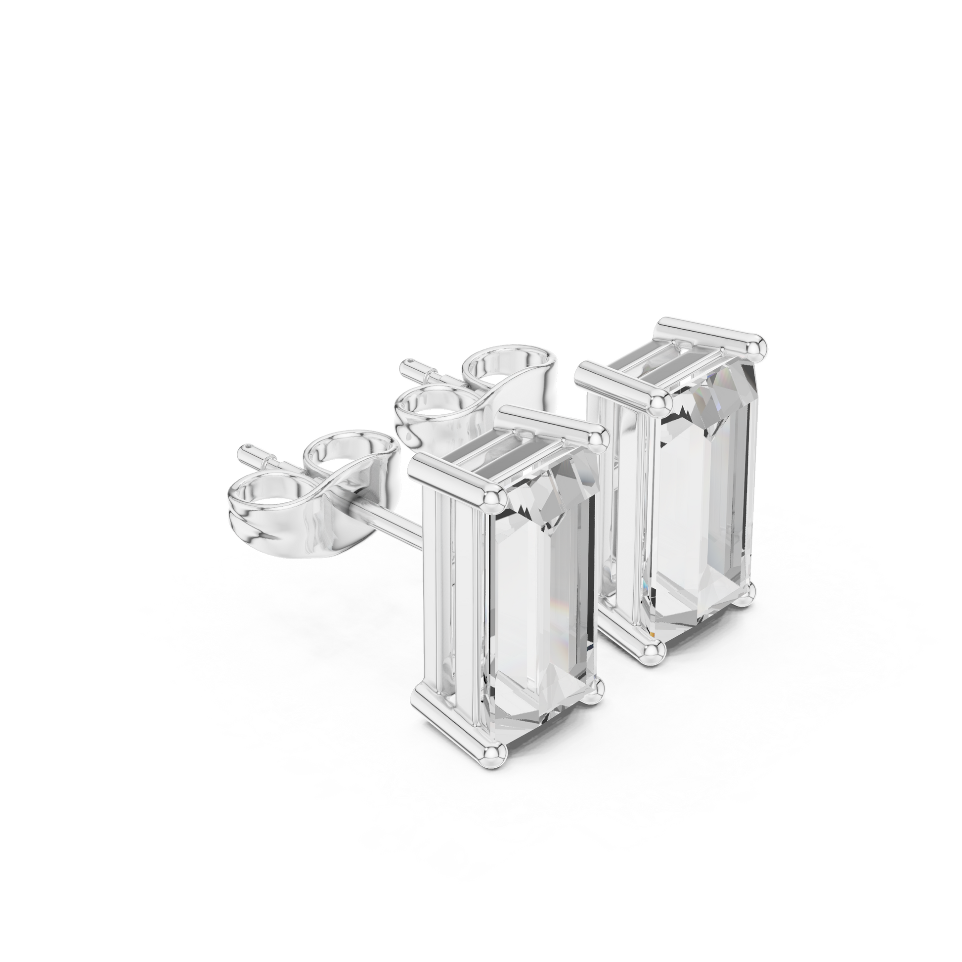 Emerald Cut Lab Grown Diamond Stud Earrings in White Gold