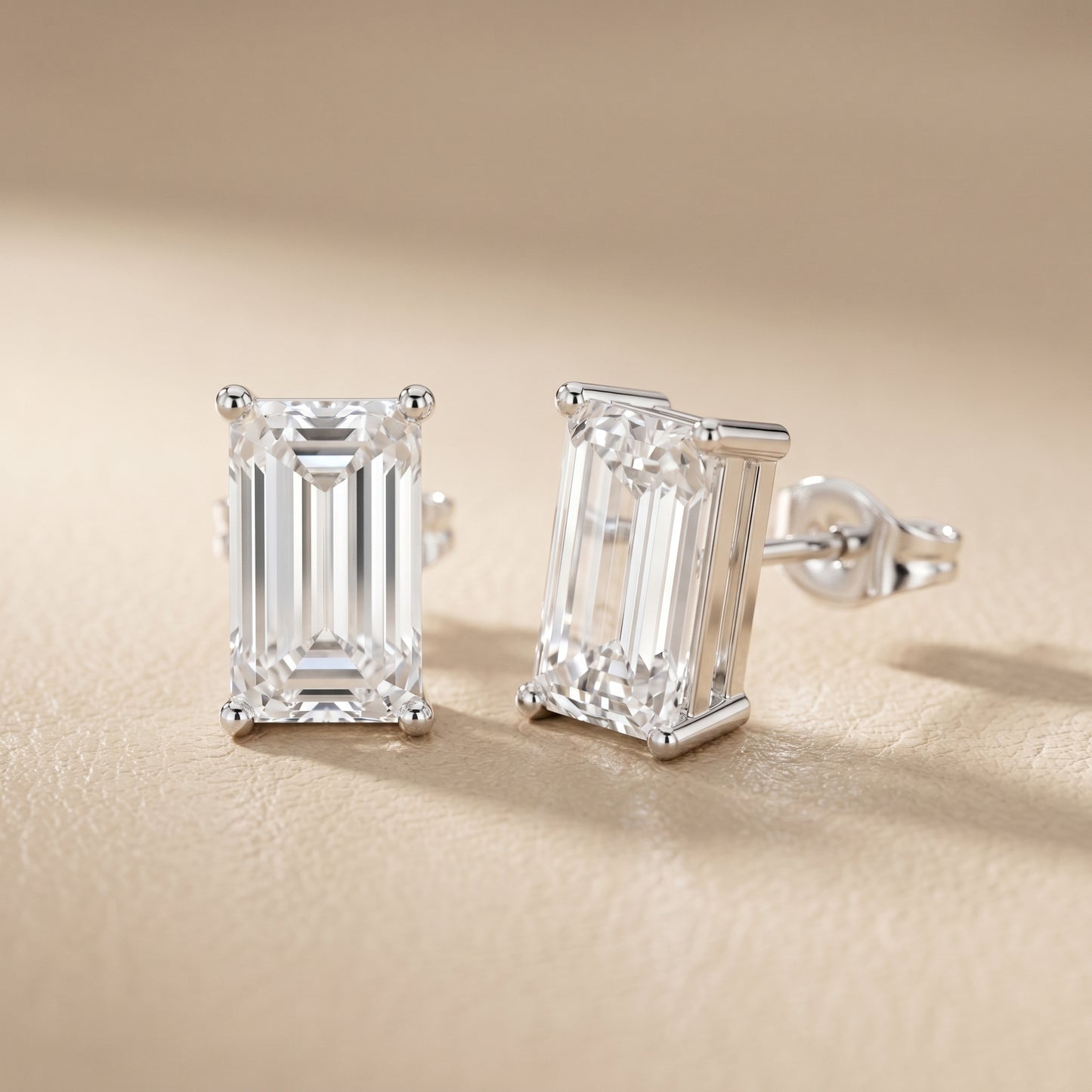 Emerald Cut Lab Grown Diamond Stud Earrings in White Gold