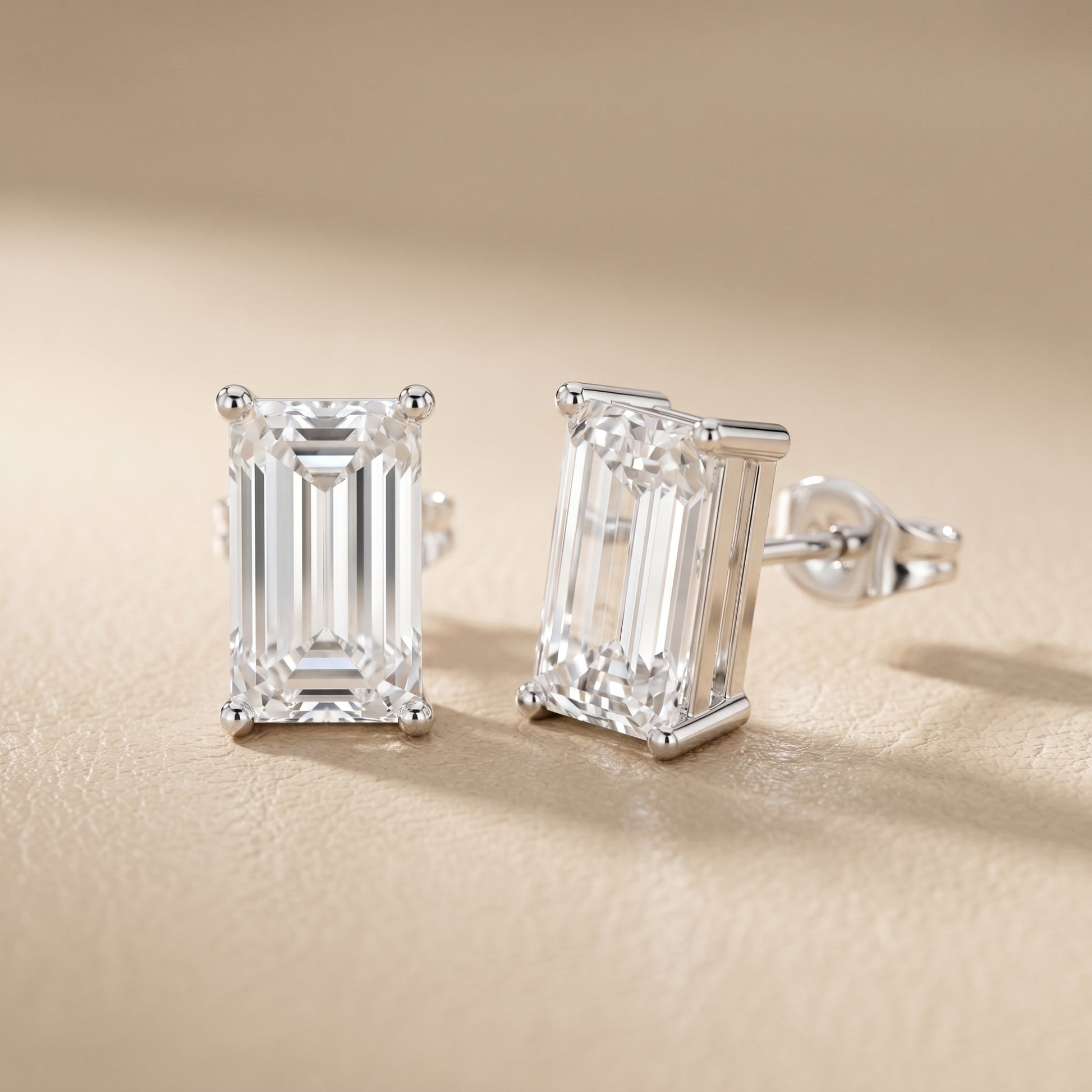 Emerald Cut Lab Grown Diamond Stud Earrings in White Gold