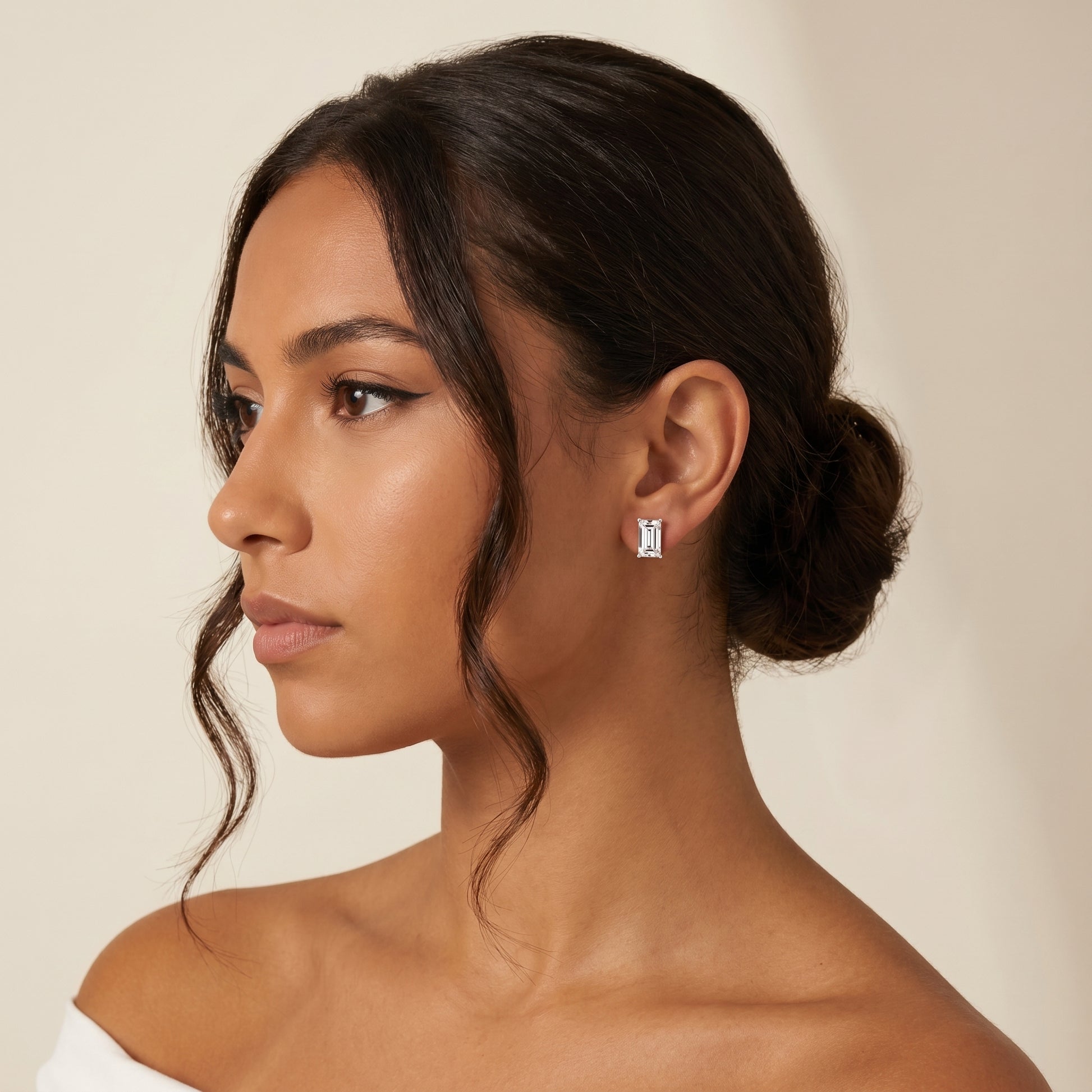 Emerald Cut Lab Grown Diamond Stud Earrings in White Gold