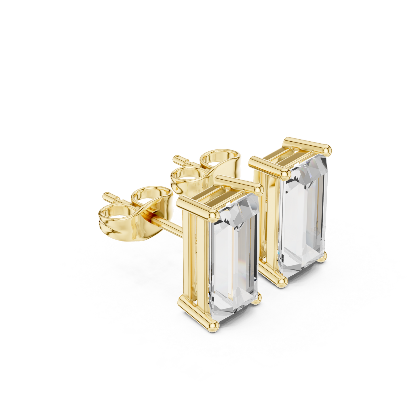Emerald Cut Lab Grown Diamond Stud Earrings in Yellow Gold