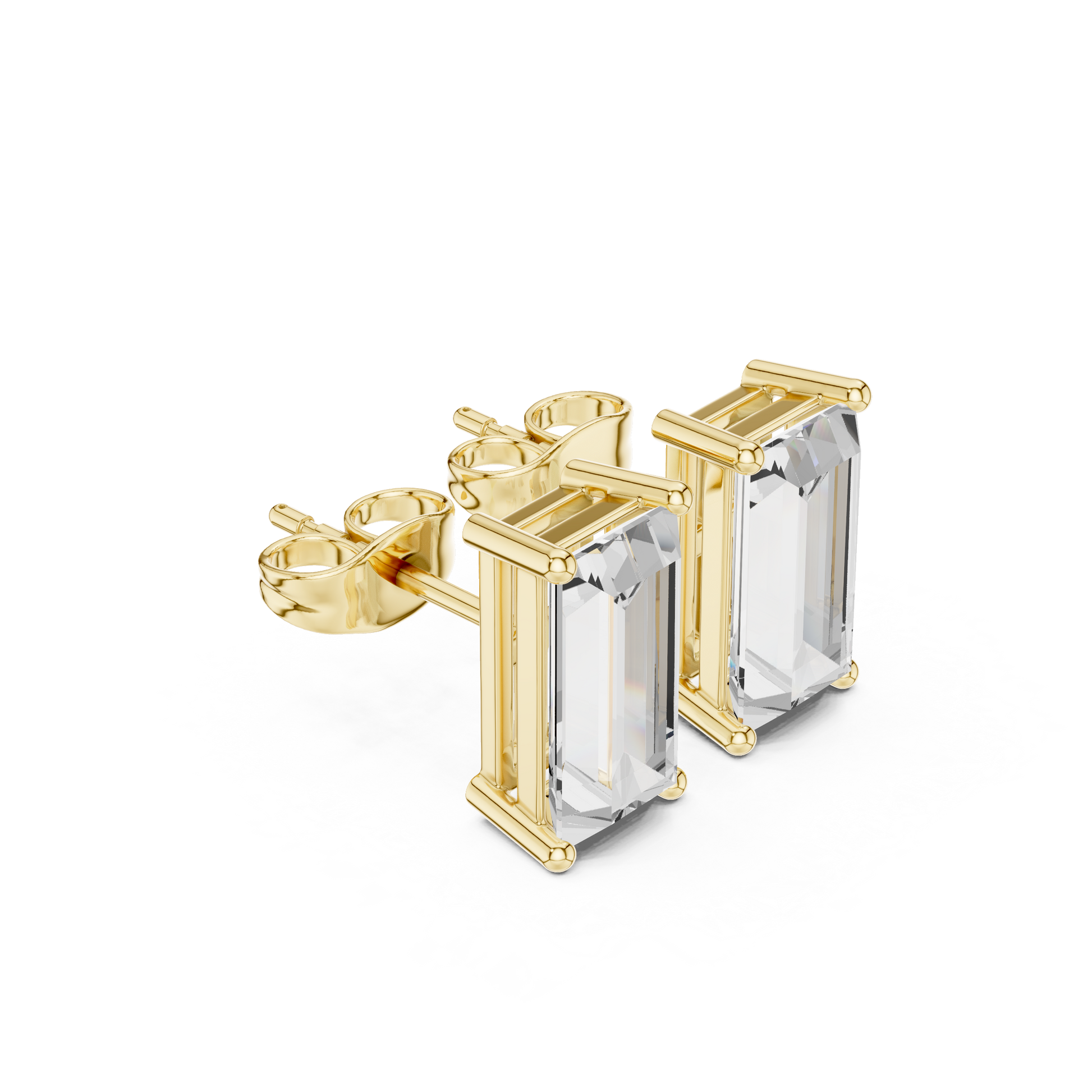 Emerald Cut Lab Grown Diamond Stud Earrings in Yellow Gold