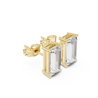 Emerald Cut Lab Grown Diamond Stud Earrings in Yellow Gold