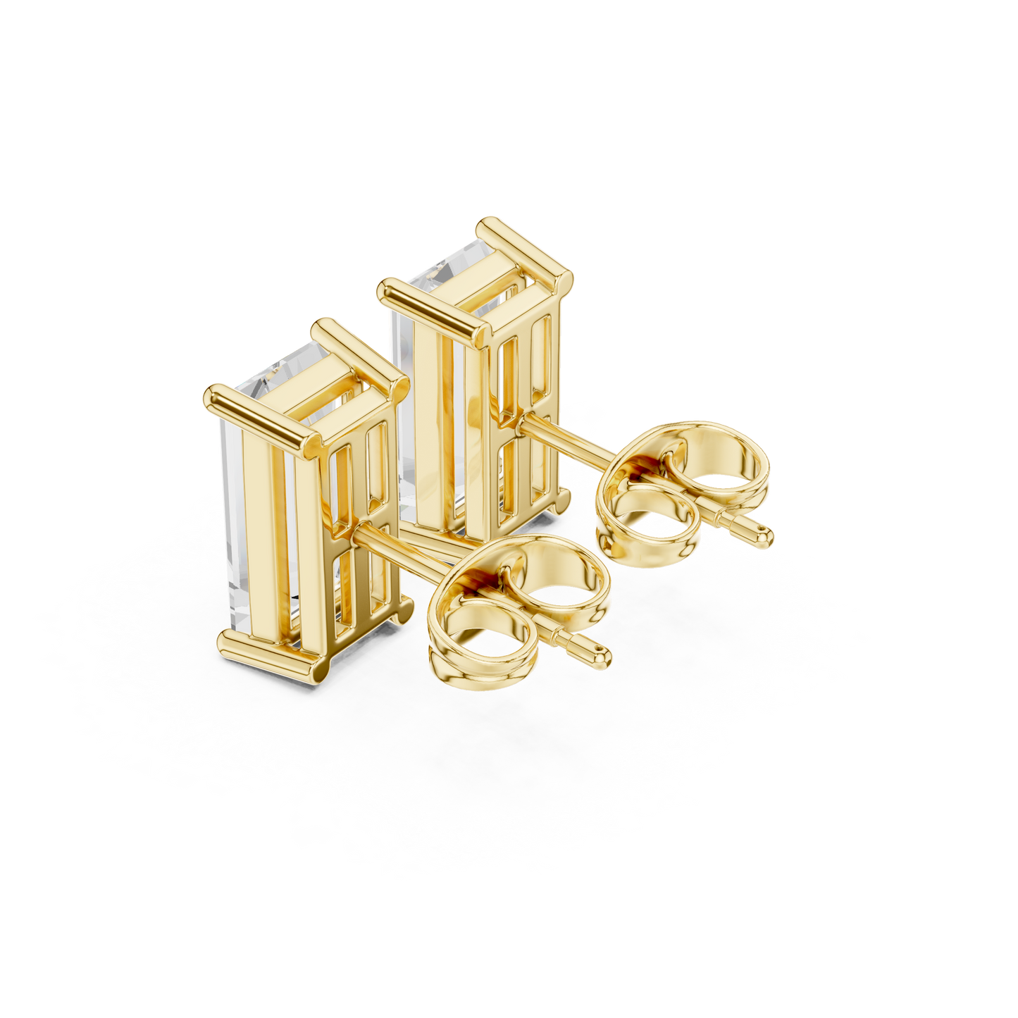 Emerald Cut Lab Grown Diamond Stud Earrings in Yellow Gold