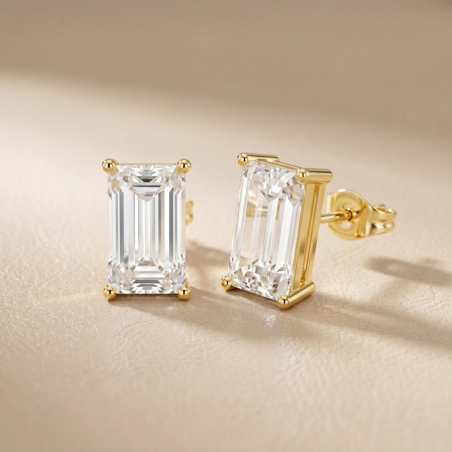 Emerald Cut Lab Grown Diamond Stud Earrings in Yellow Gold