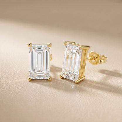 Emerald Cut Lab Grown Diamond Stud Earrings in Yellow Gold