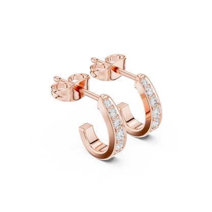 Round Cut Lab Grown Diamond Huggie Earrings in Rose Gold