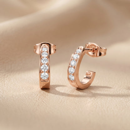 Round Cut Lab Grown Diamond Huggie Earrings in Rose Gold