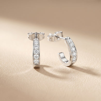 Round Cut Lab Grown Diamond Huggie Earrings in White Gold