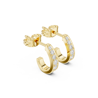 Round Cut Lab Grown Diamond Huggie Earrings in Yellow Gold