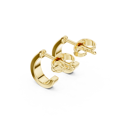 Round Cut Lab Grown Diamond Huggie Earrings in Yellow Gold