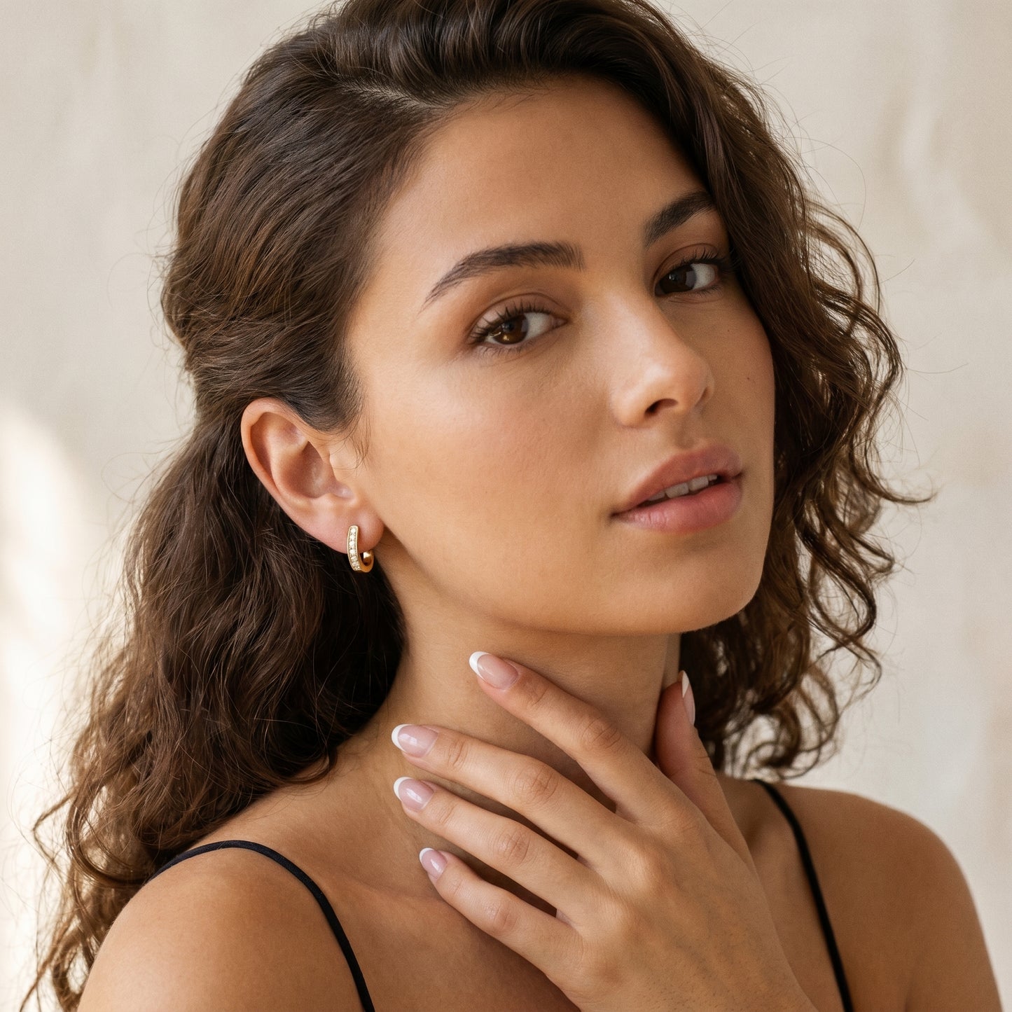 Round Cut Lab Grown Diamond Huggie Earrings in Yellow Gold