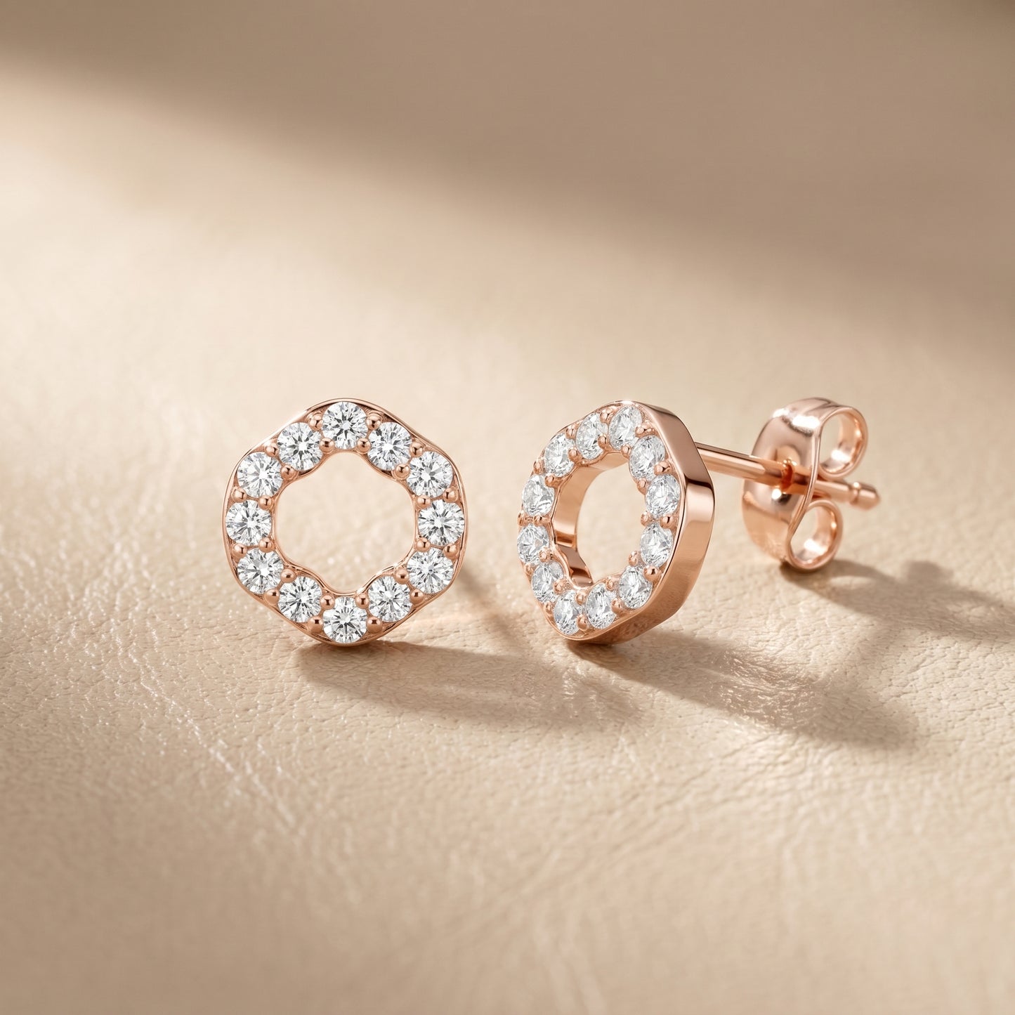Round Cut Lab Grown Diamond Stud Earrings in Rose Gold