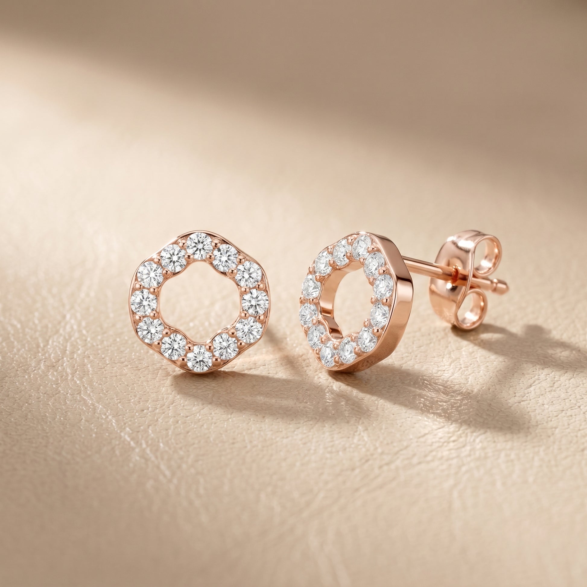 Round Cut Lab Grown Diamond Stud Earrings in Rose Gold