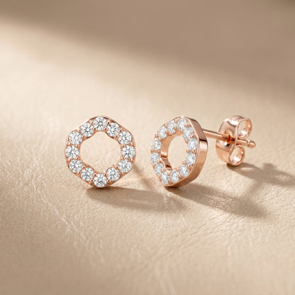 Round Cut Lab Grown Diamond Stud Earrings in Rose Gold