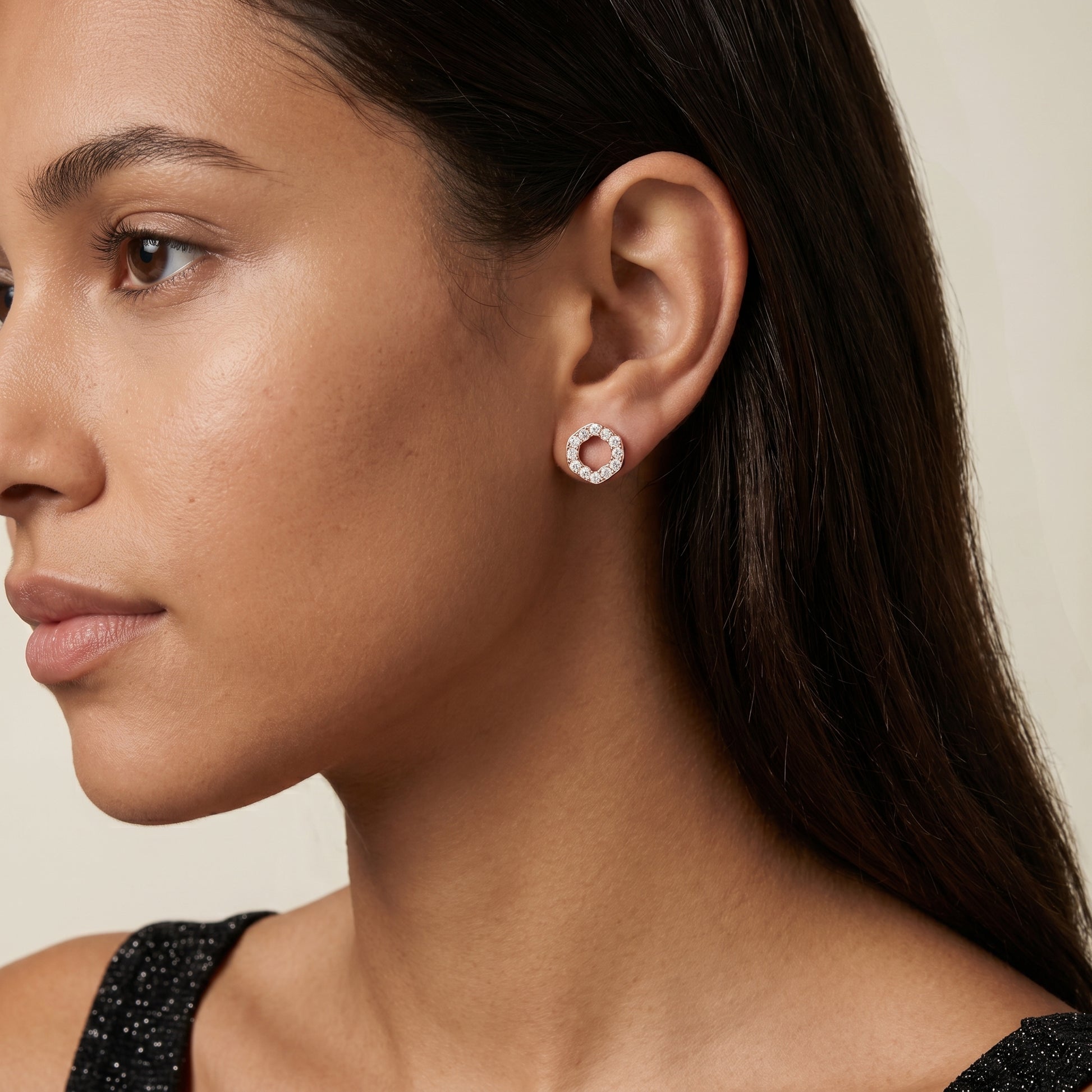 Round Cut Lab Grown Diamond Stud Earrings in Rose Gold