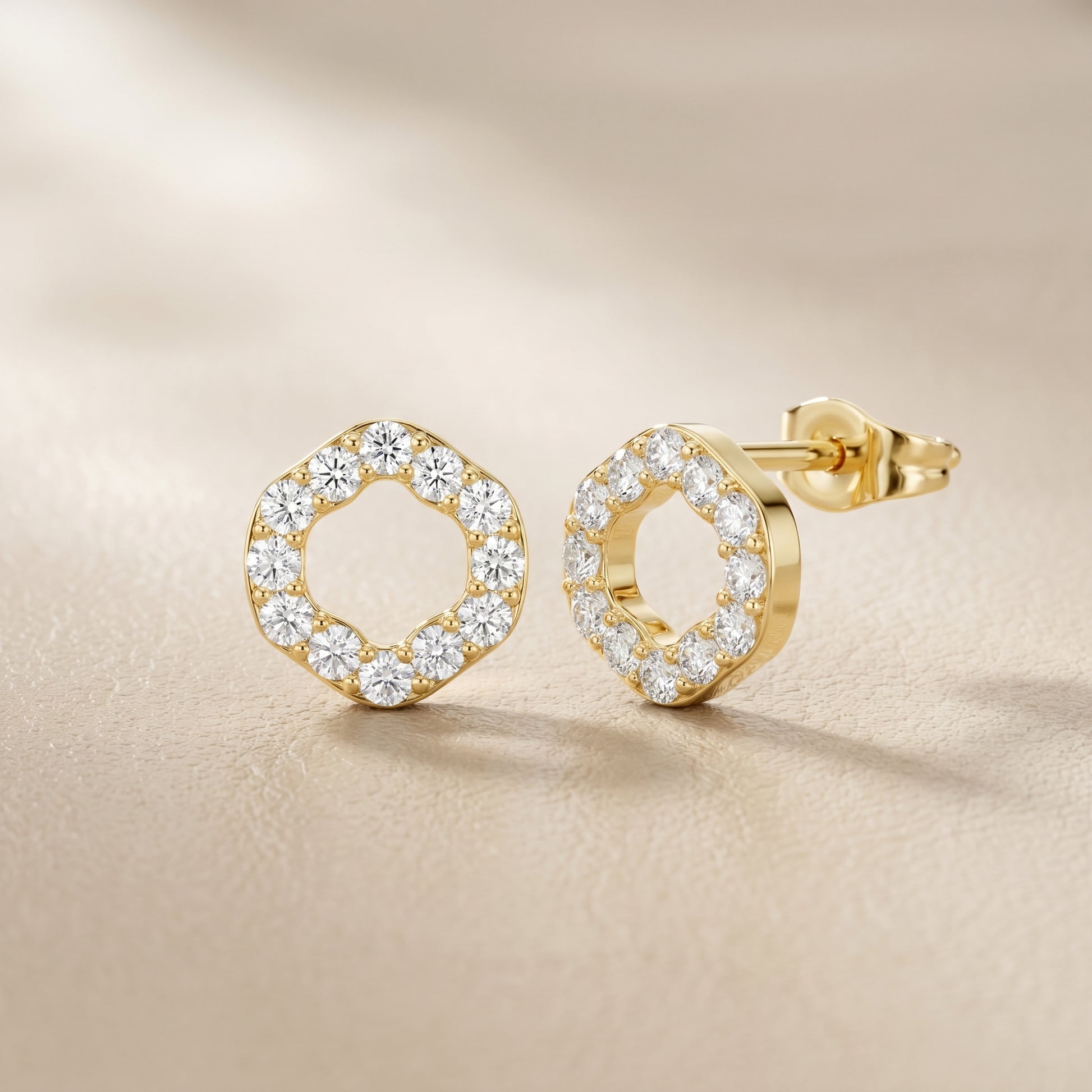 Round Cut Lab Grown Diamond Stud Earrings in Yellow Gold