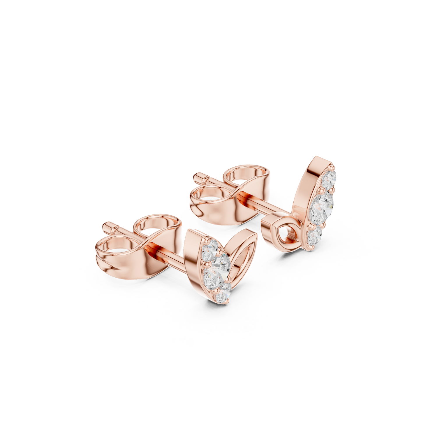 Round Cut Lab Grown Diamond Stud Earrings in Rose Gold