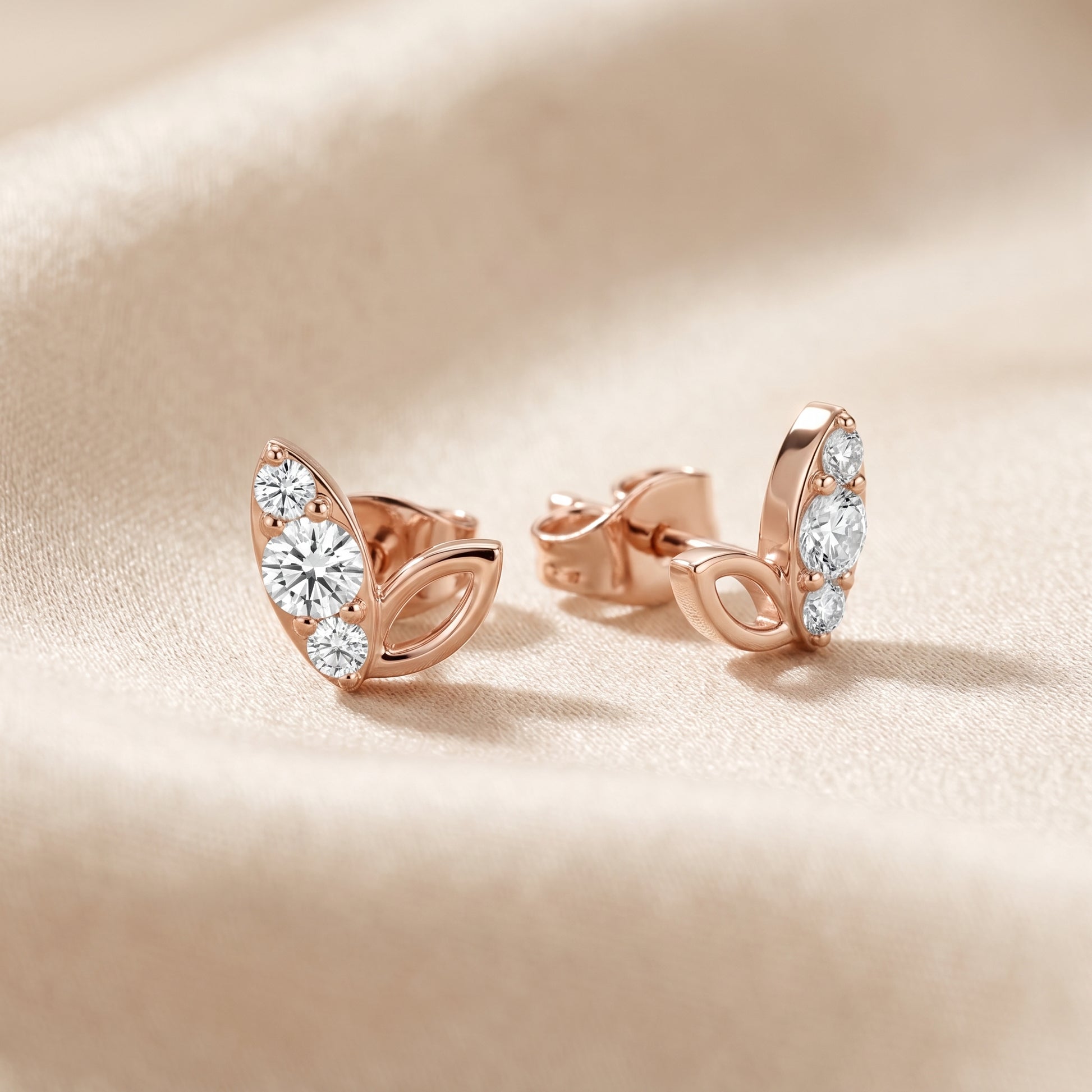 Round Cut Lab Grown Diamond Stud Earrings in Rose Gold
