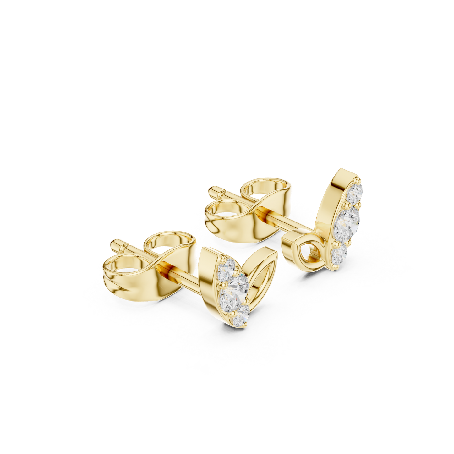 Round Cut Lab Grown Diamond Stud Earrings in Yellow Gold