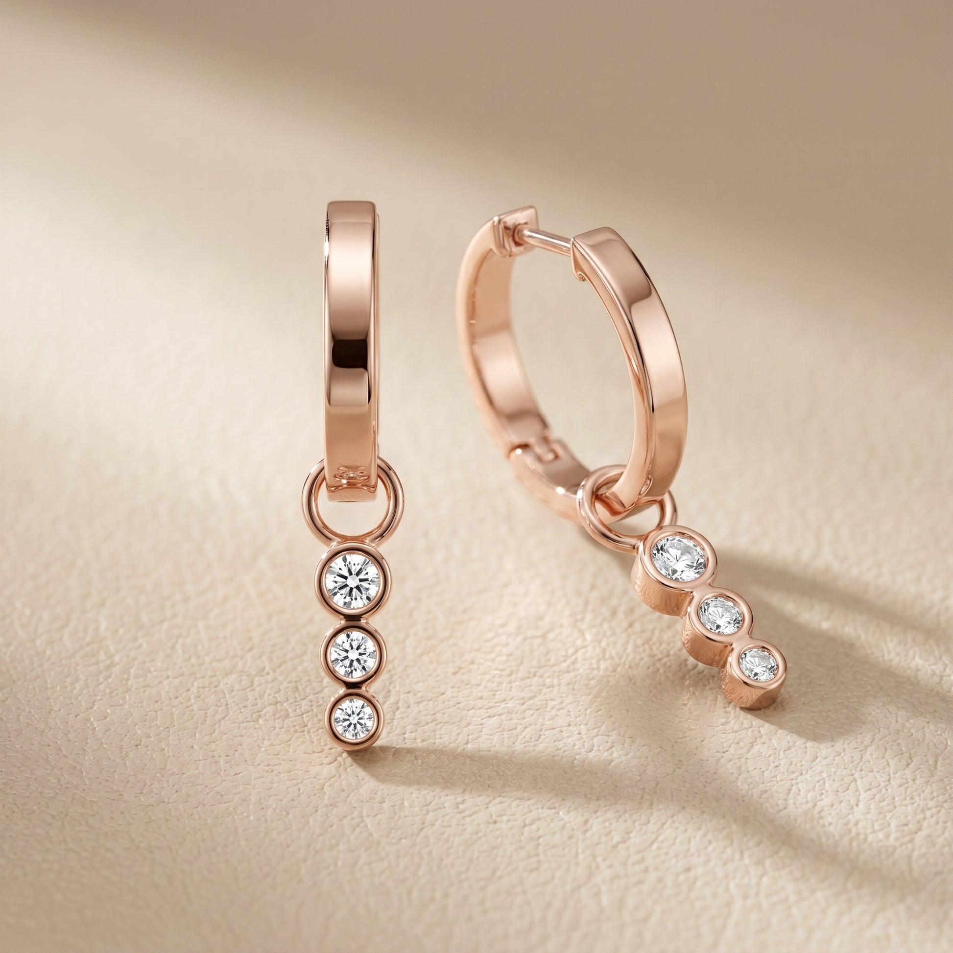Round Cut Lab Grown Diamond Hoop Earrings in Rose Gold