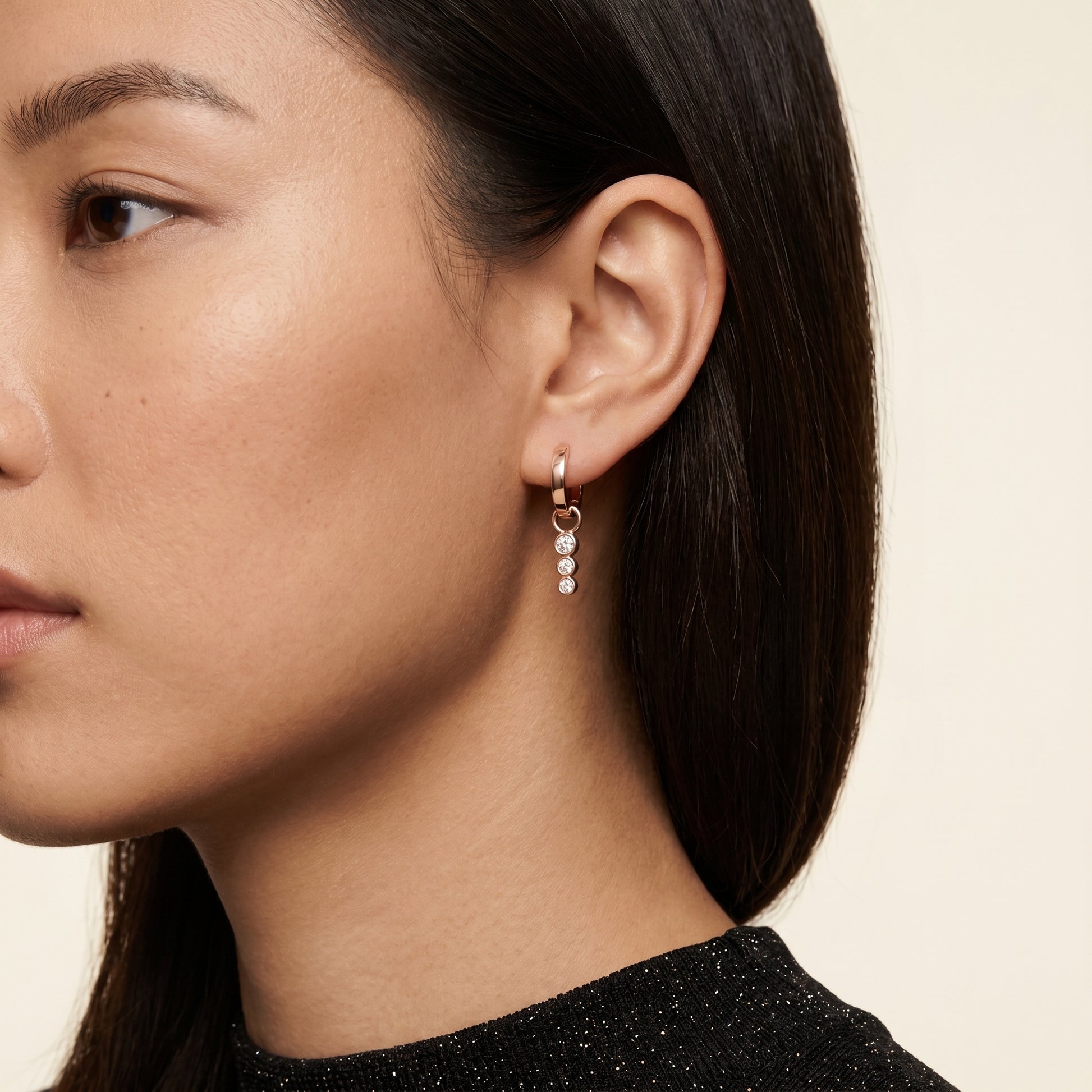 Round Cut Lab Grown Diamond Hoop Earrings in Rose Gold