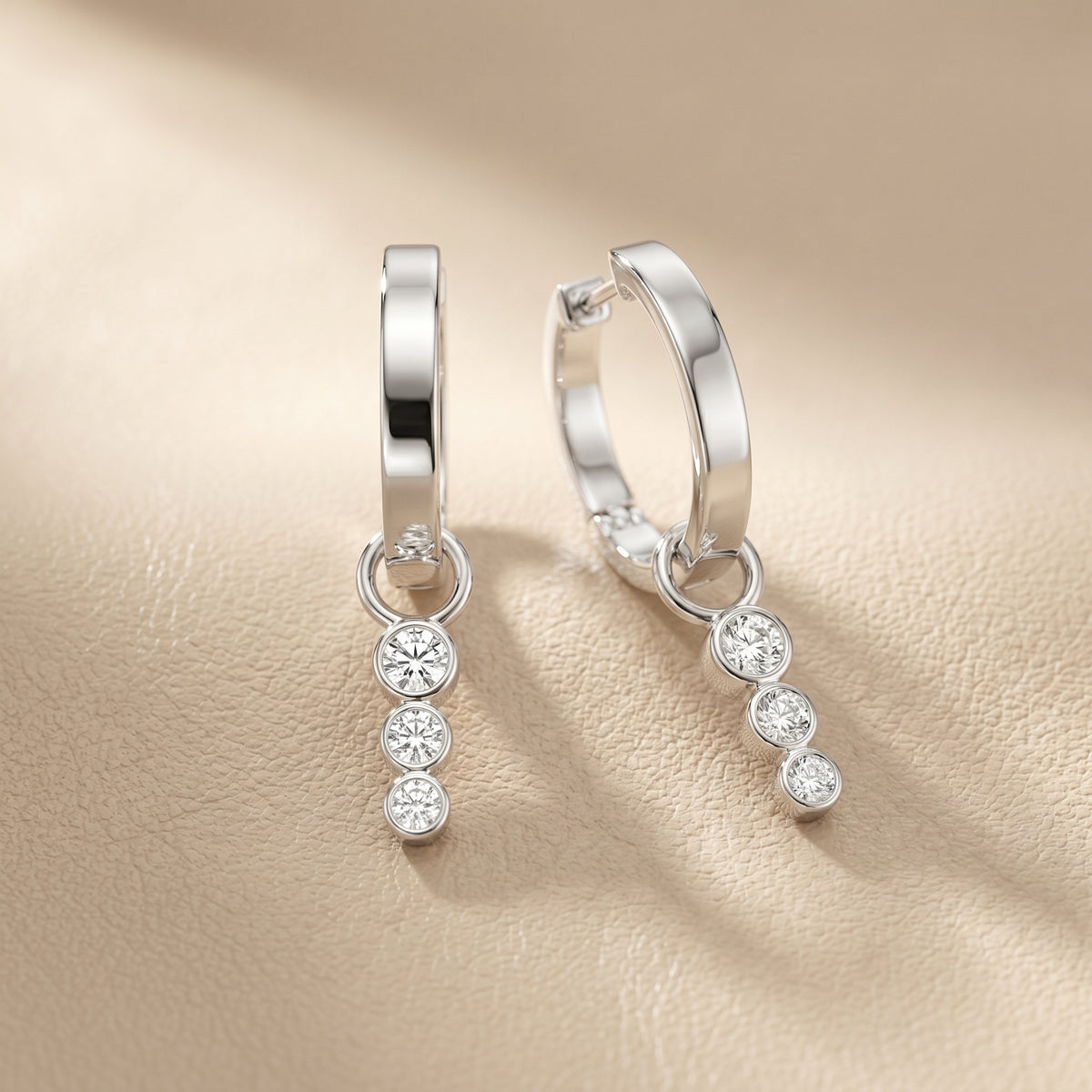 Round Cut Lab Grown Diamond Hoop Earrings in White Gold