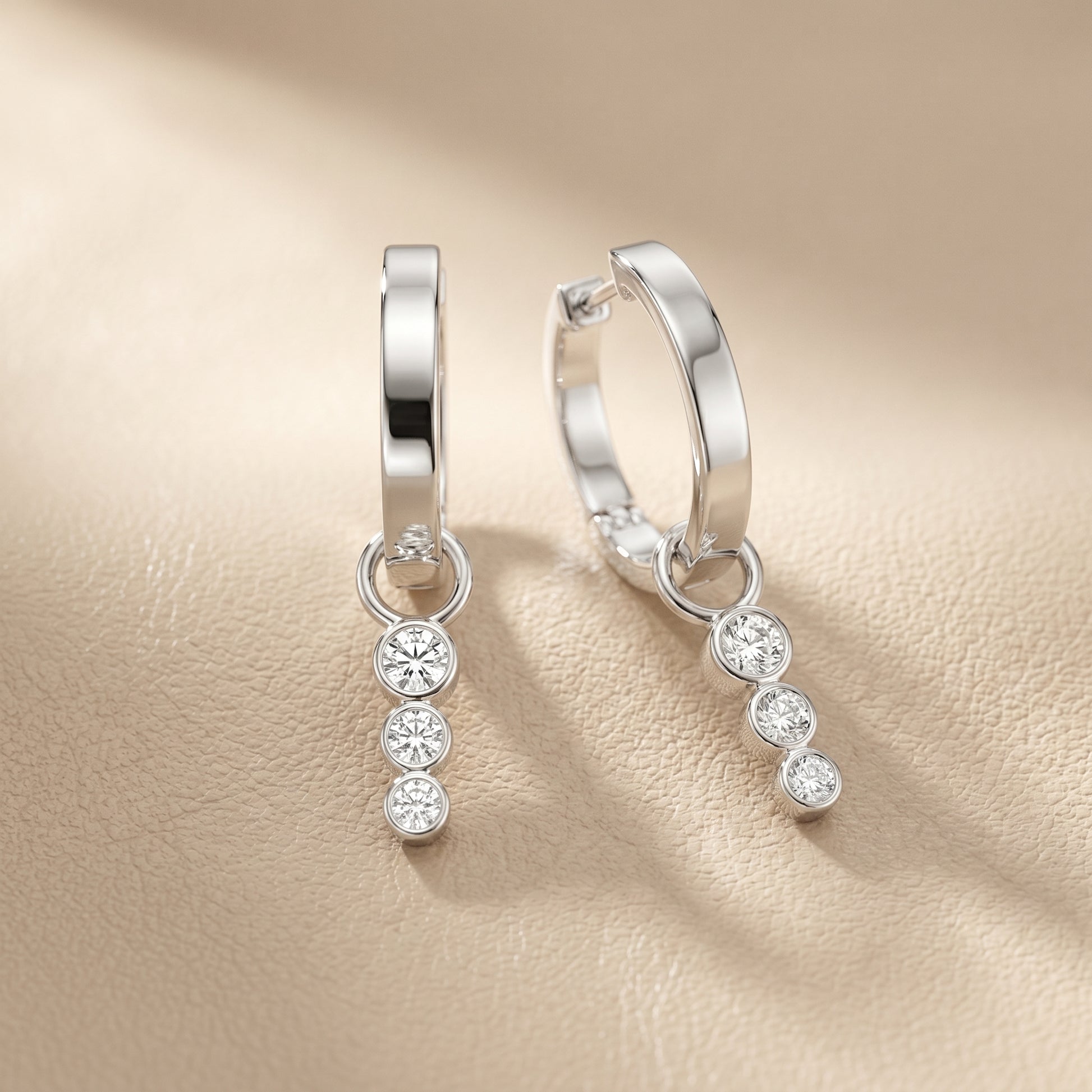 Round Cut Lab Grown Diamond Hoop Earrings in White Gold
