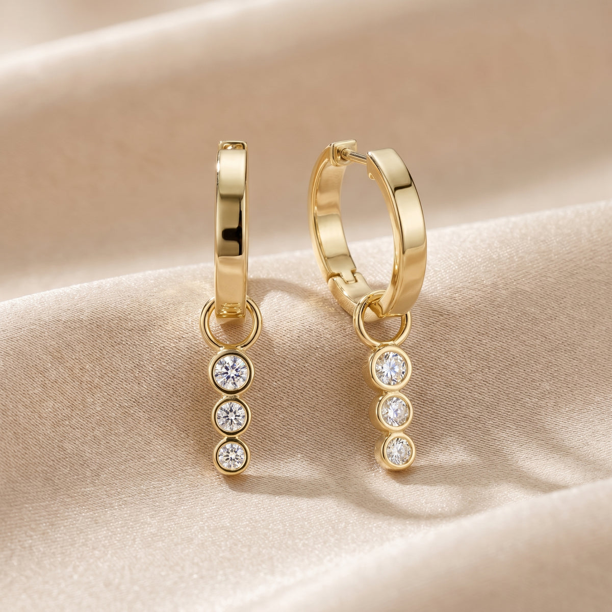 Round Cut Lab Grown Diamond Hoop Earrings in Yellow Gold