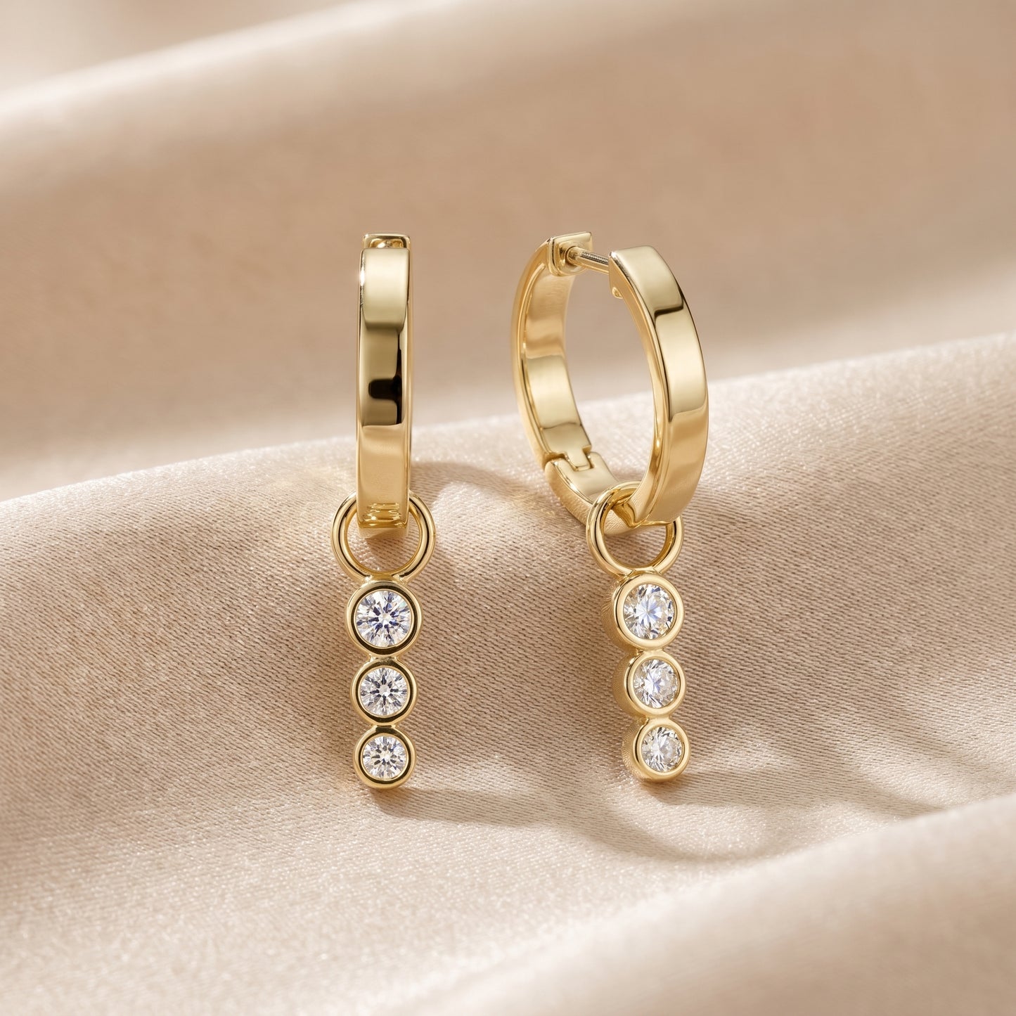 Round Cut Lab Grown Diamond Hoop Earrings in Yellow Gold