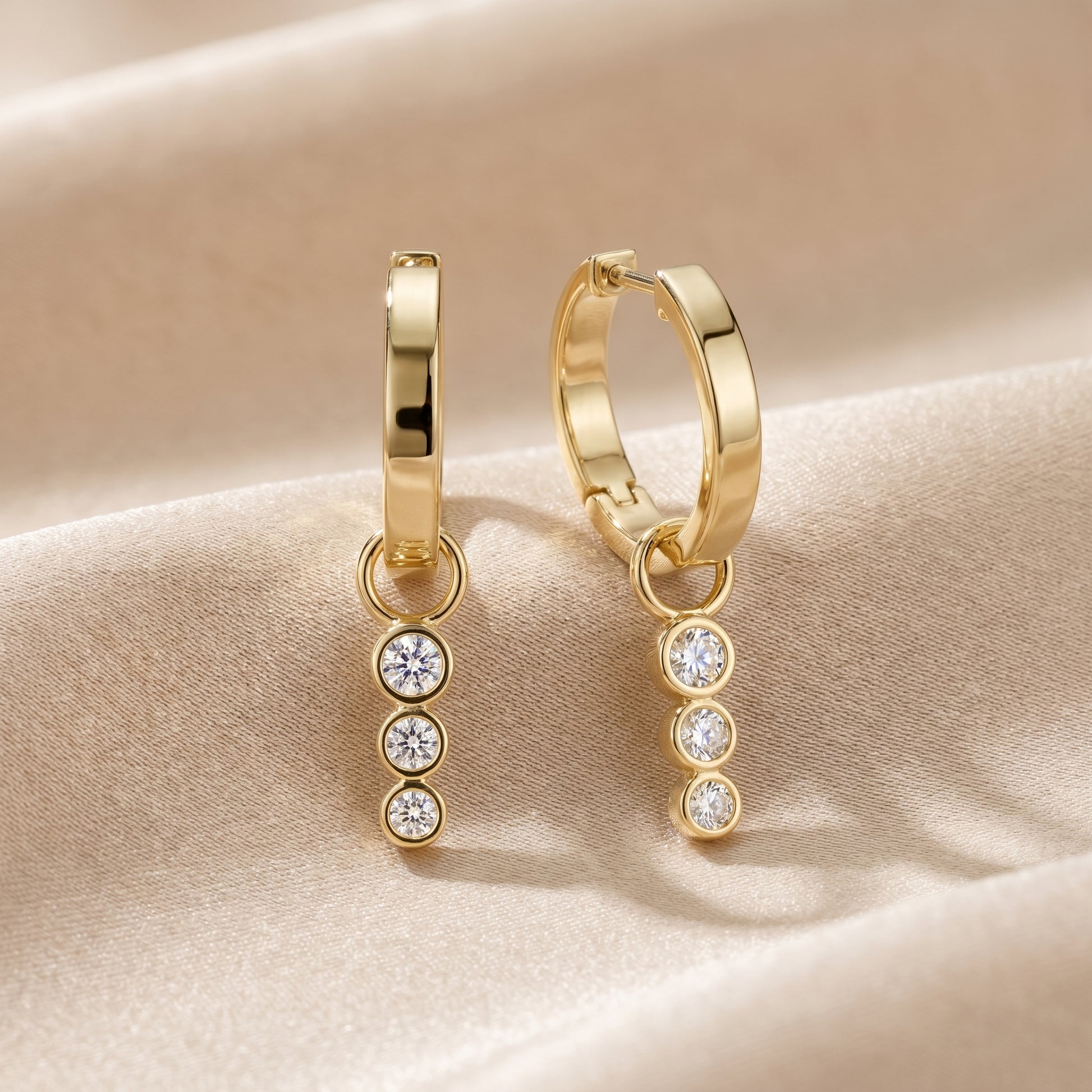 Round Cut Lab Grown Diamond Hoop Earrings in Yellow Gold