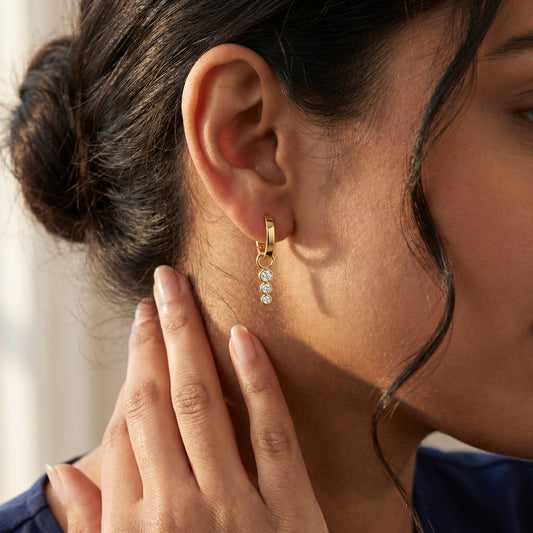 Round Cut Lab Grown Diamond Hoop Earrings in Yellow Gold