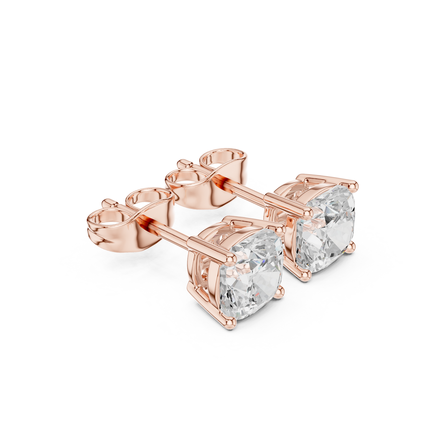 Cushion Cut Lab Grown Diamond Stud Earrings in Rose Gold