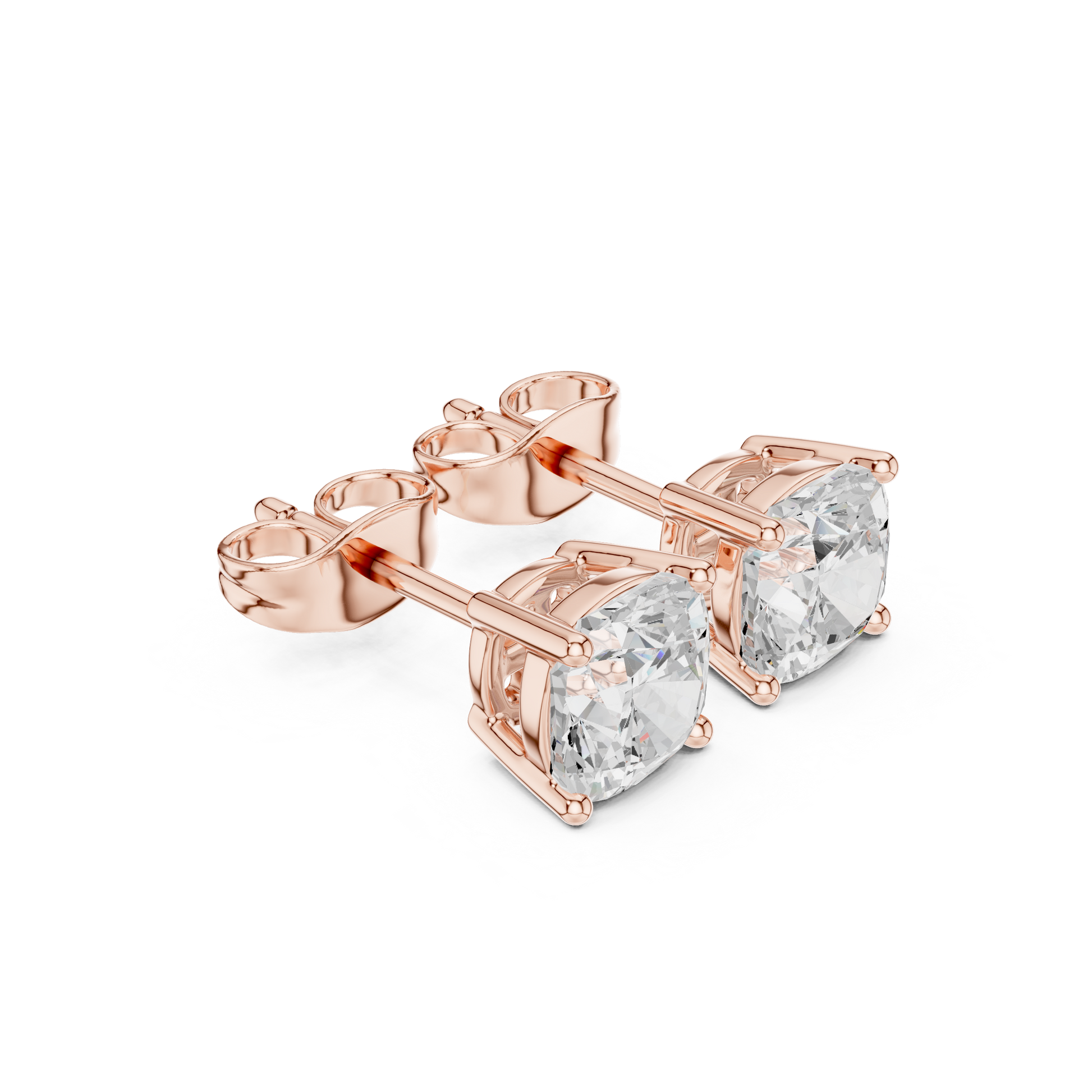 Cushion Cut Lab Grown Diamond Stud Earrings in Rose Gold