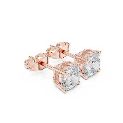 Cushion Cut Lab Grown Diamond Stud Earrings in Rose Gold