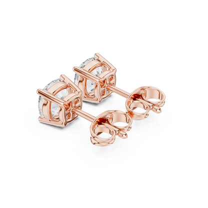 Cushion Cut Lab Grown Diamond Stud Earrings in Rose Gold