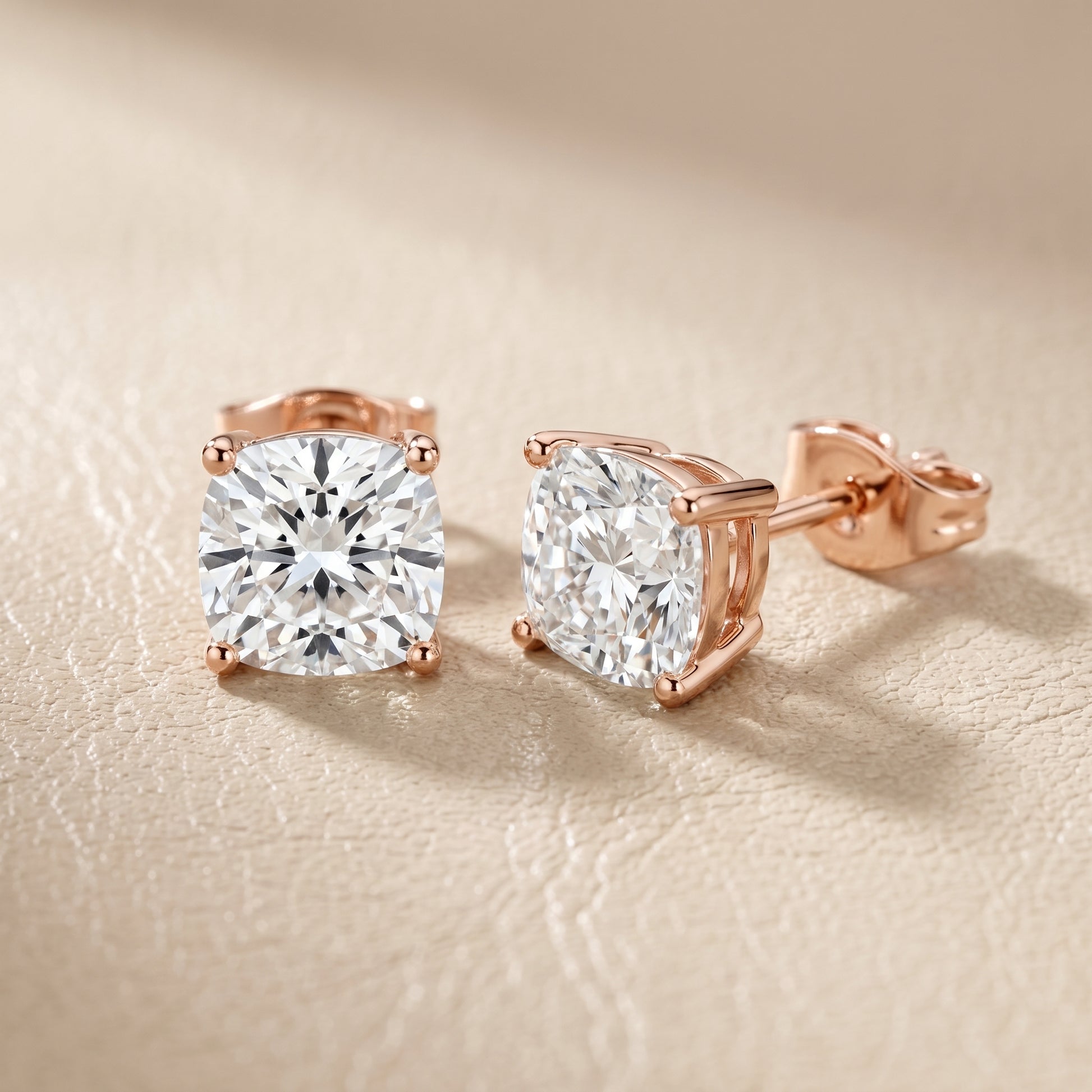 Cushion Cut Lab Grown Diamond Stud Earrings in Rose Gold