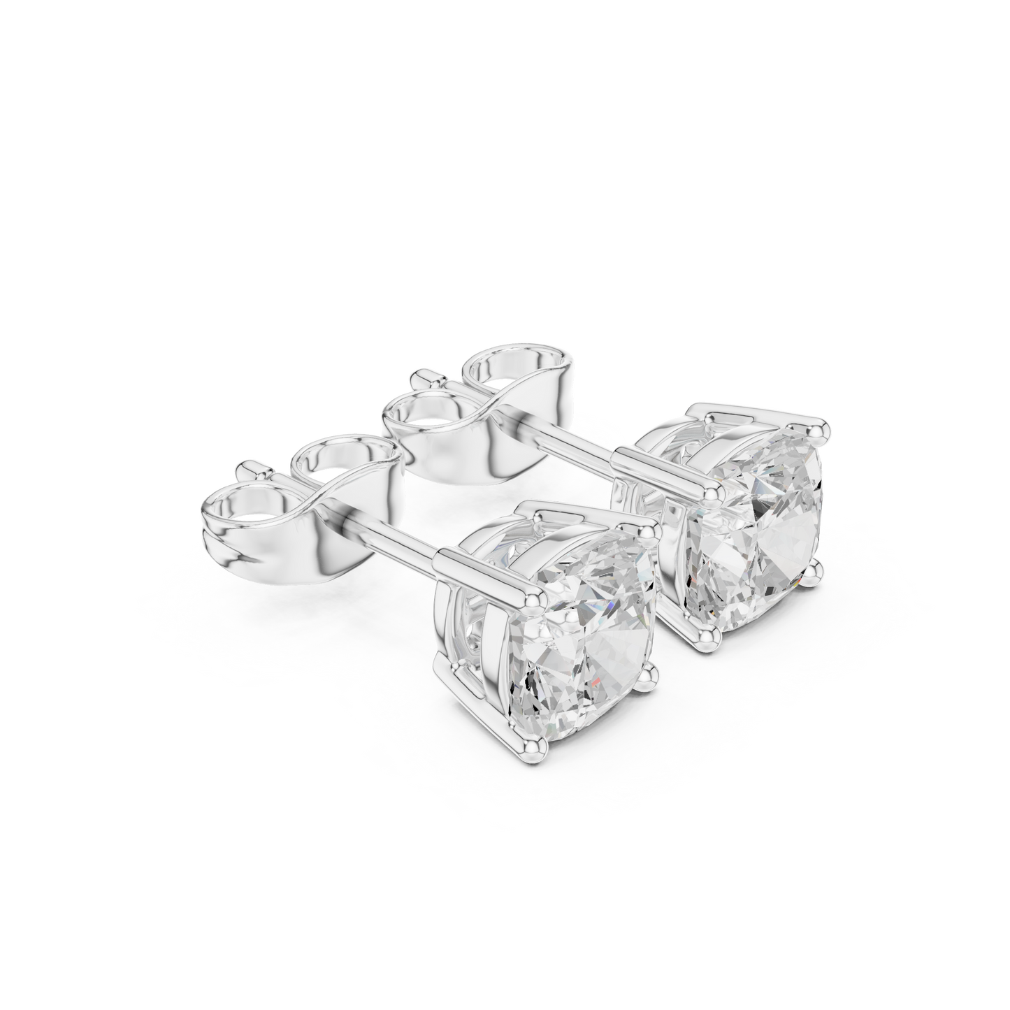 Cushion Cut Lab Grown Diamond Stud Earrings in White Gold
