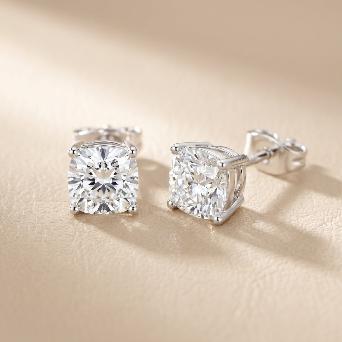 Cushion Cut Lab Grown Diamond Stud Earrings in White Gold