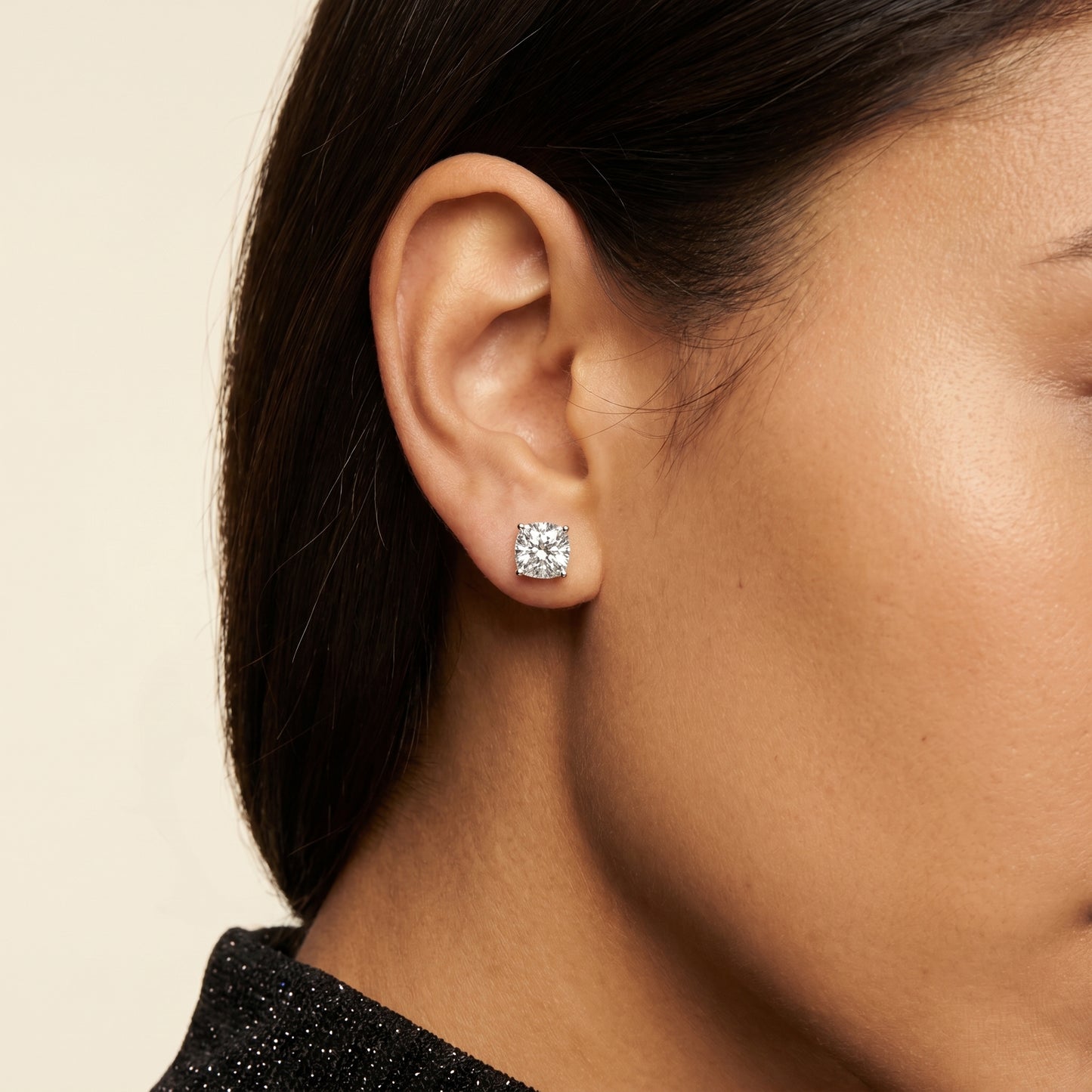 Cushion Cut Lab Grown Diamond Stud Earrings in Silver