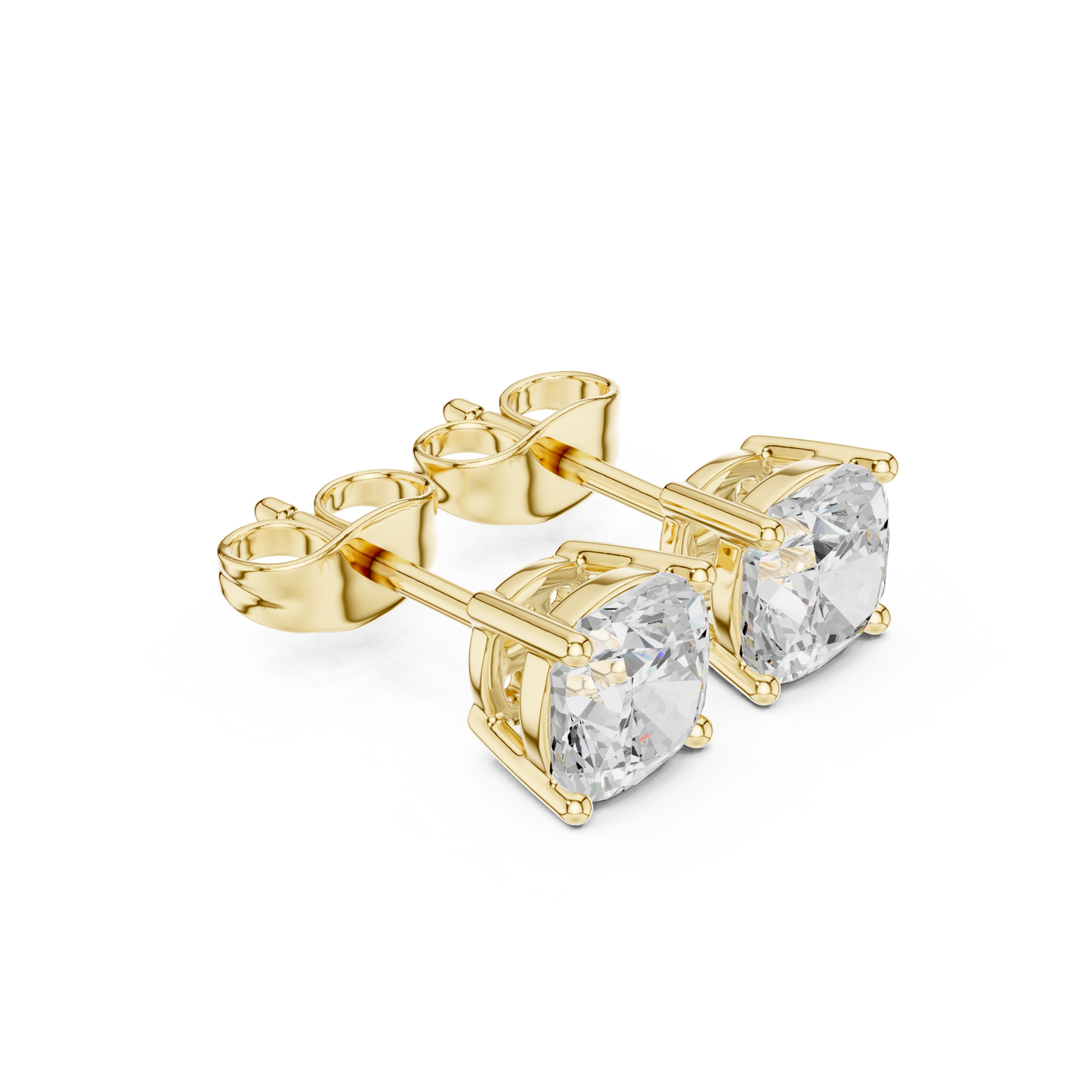 Cushion Cut Lab Grown Diamond Stud Earrings in Yellow Gold