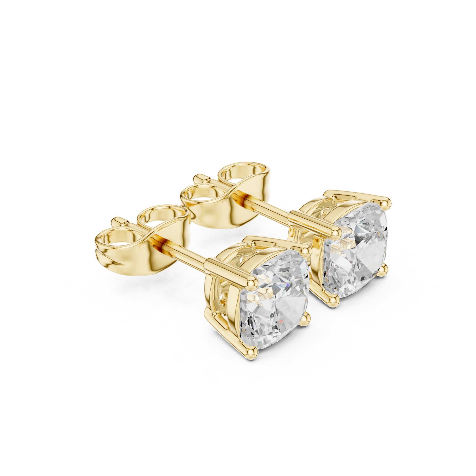 Cushion Cut Lab Grown Diamond Stud Earrings in Yellow Gold