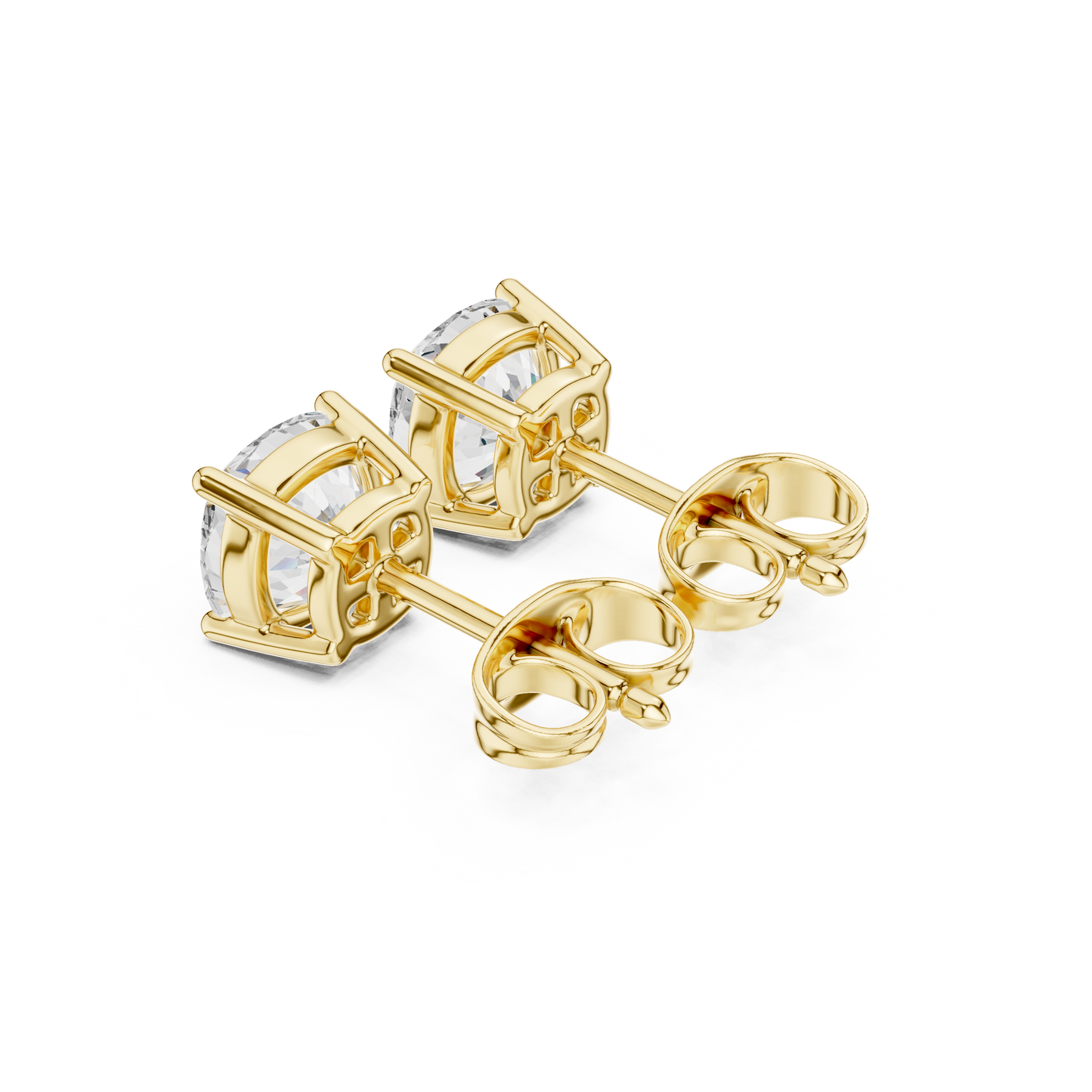 Cushion Cut Lab Grown Diamond Stud Earrings in Yellow Gold