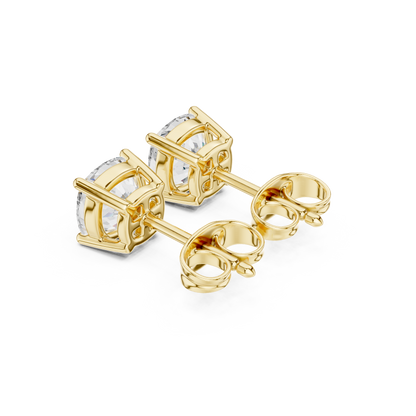 Cushion Cut Lab Grown Diamond Stud Earrings in Yellow Gold