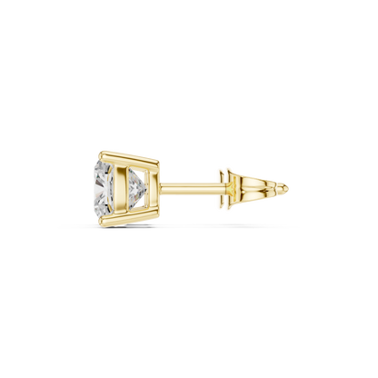 Cushion Cut Lab Grown Diamond Stud Earrings in Yellow Gold