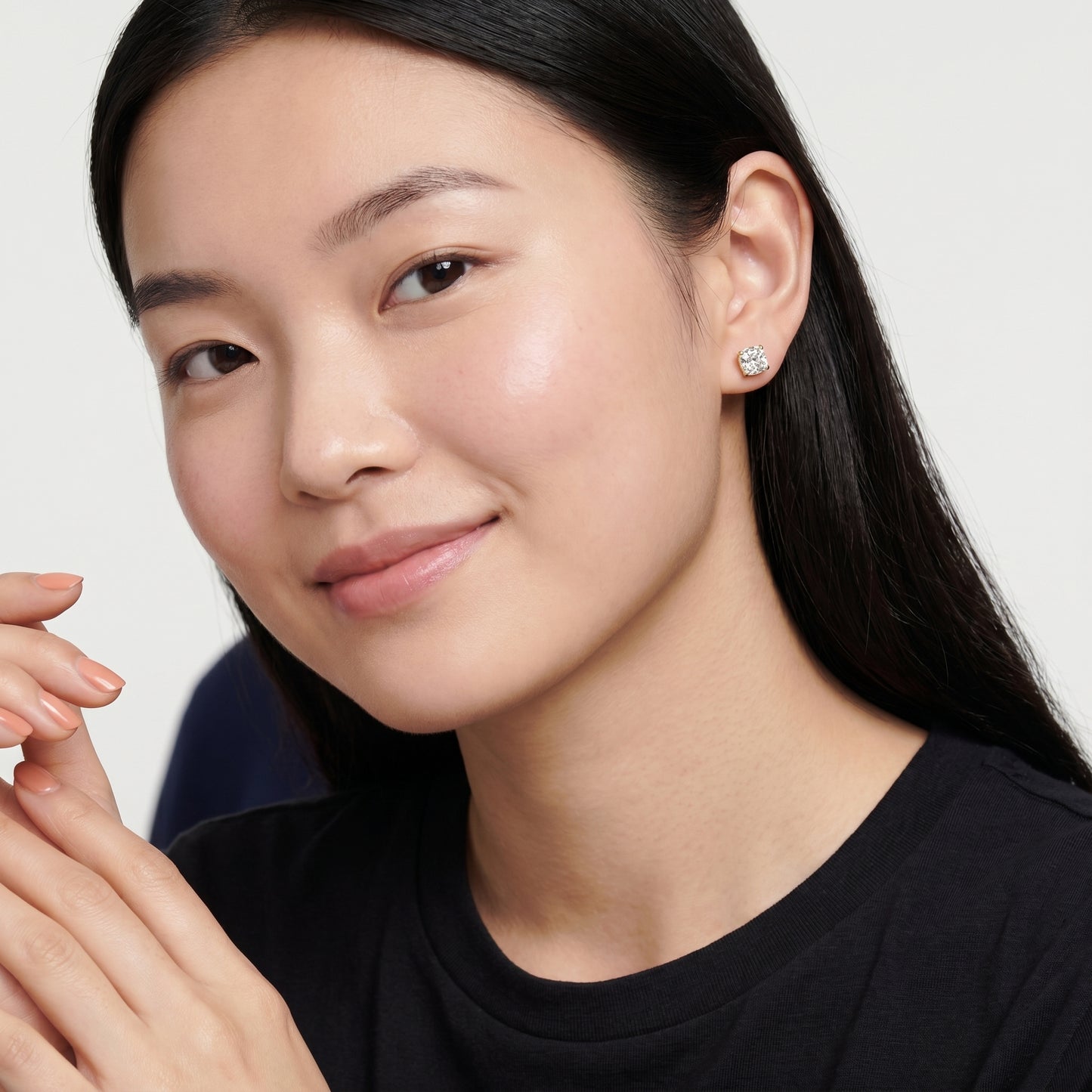 Cushion Cut Lab Grown Diamond Stud Earrings in Yellow Gold