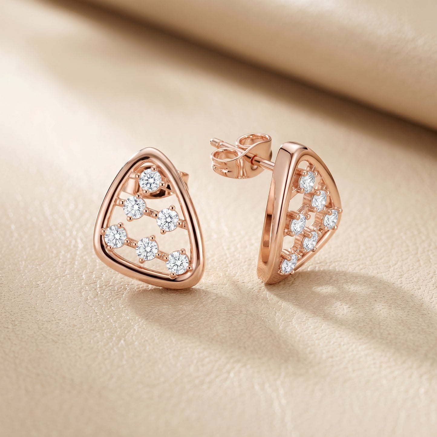 Round Cut Lab Grown Diamond Stud Earrings in Rose Gold