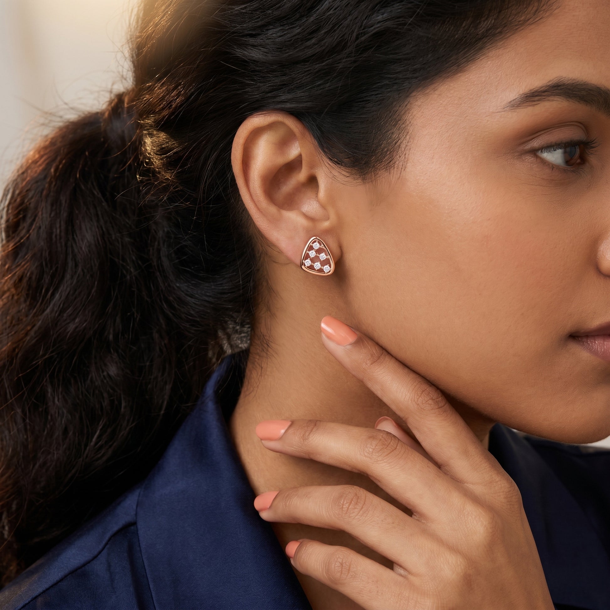 Round Cut Lab Grown Diamond Stud Earrings in Rose Gold