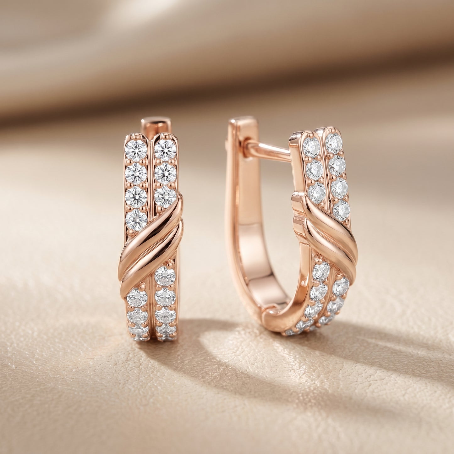 Round Cut Lab Grown Diamond Hoop Earrings in Rose Gold
