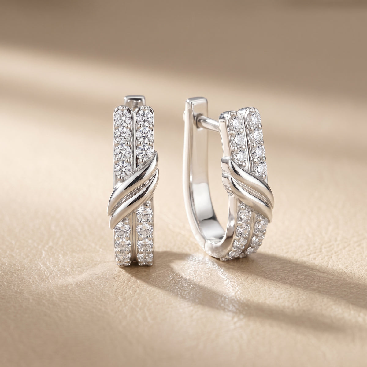 Round Cut Lab Grown Diamond Hoop Earrings in White Gold